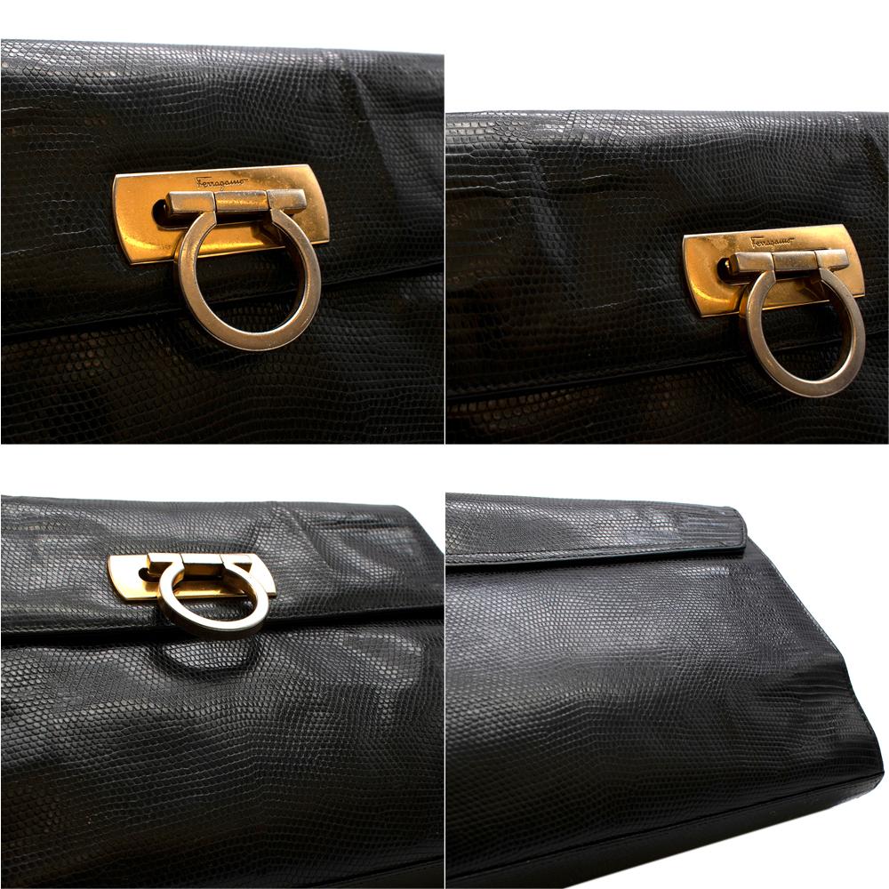 Salvatore Ferragamo Schwarze Vintage Umhängetasche aus Eidechsenhaut im Angebot 3