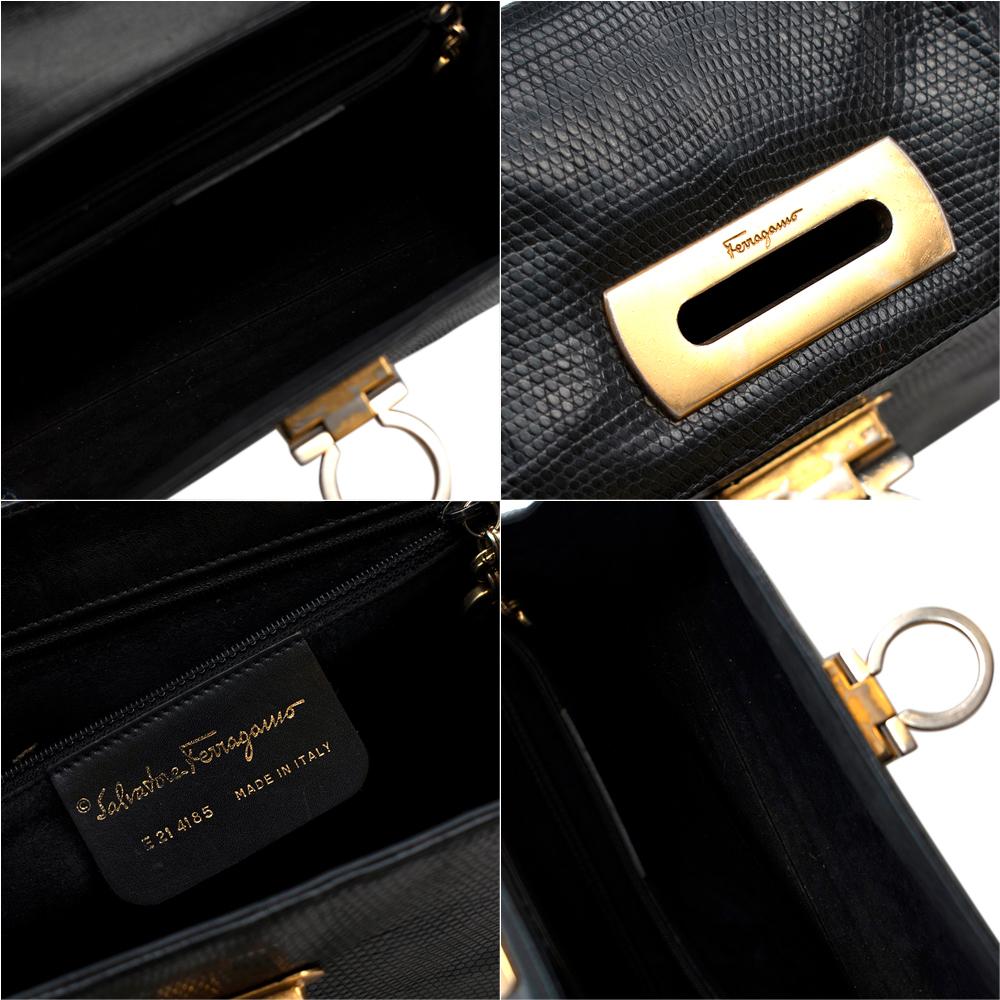 Salvatore Ferragamo Schwarze Vintage Umhängetasche aus Eidechsenhaut im Angebot 5