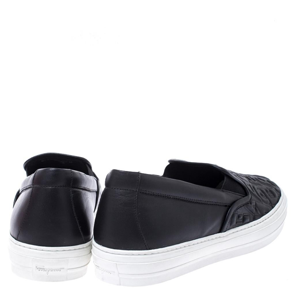 Salvatore Ferragamo Black Logo Embossed Leather Slip On Sneakers Size 40.5 1
