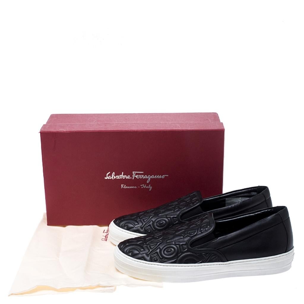 Salvatore Ferragamo Black Logo Embossed Leather Slip On Sneakers Size 40.5 4