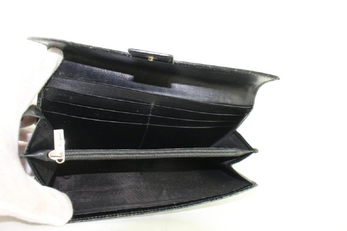 Women's Salvatore Ferragamo Black Long Gancini Logo Embossed Long Flap 21mz1220 Wallet For Sale