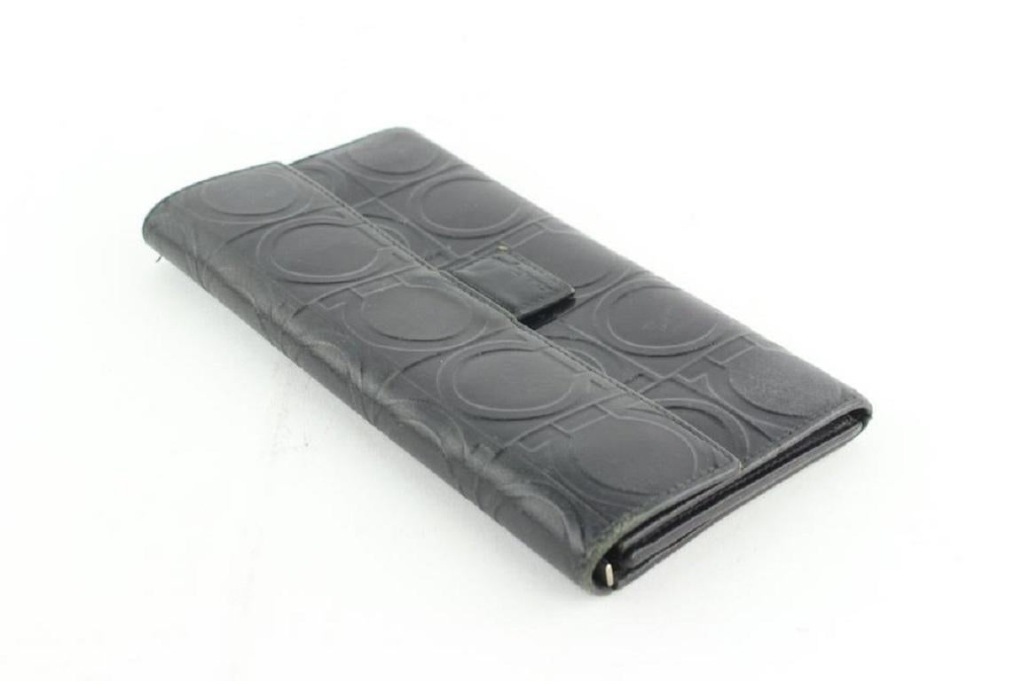 Salvatore Ferragamo Black Long Gancini Logo Embossed Long Flap 21mz1220 Wallet For Sale 2
