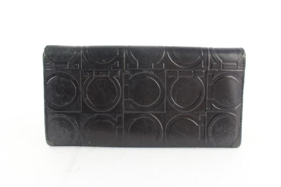 Salvatore Ferragamo Black Long Gancini Logo Embossed Long Flap 21mz1220 Wallet For Sale 4