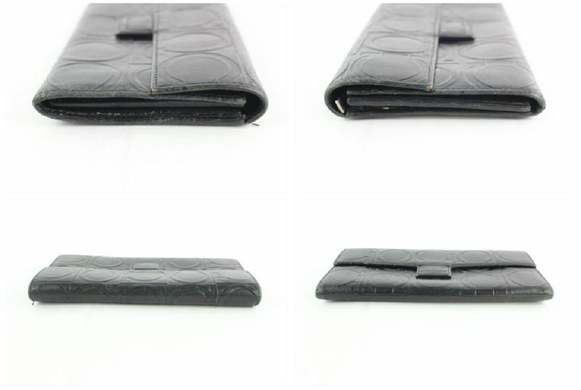 Salvatore Ferragamo Black Long Gancini Logo Embossed Long Flap 21mz1220 Wallet For Sale 5