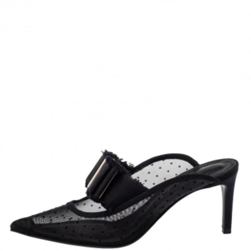 Salvatore Ferragamo Black Mesh And Canvas Zelda Mule Sandals Size 36 For Sale 1