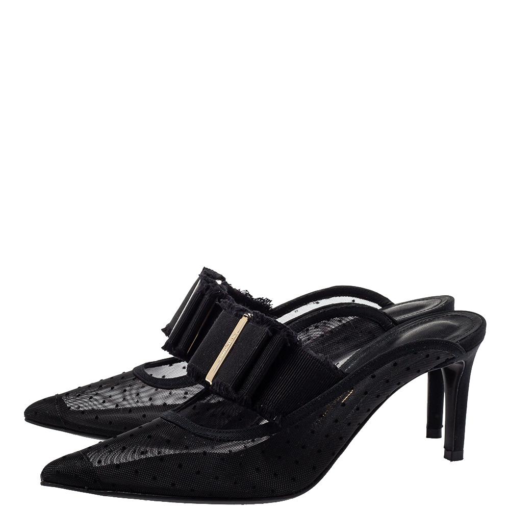 Women's Salvatore Ferragamo Black Mesh And Canvas Zelda Mule Sandals Size 36 For Sale