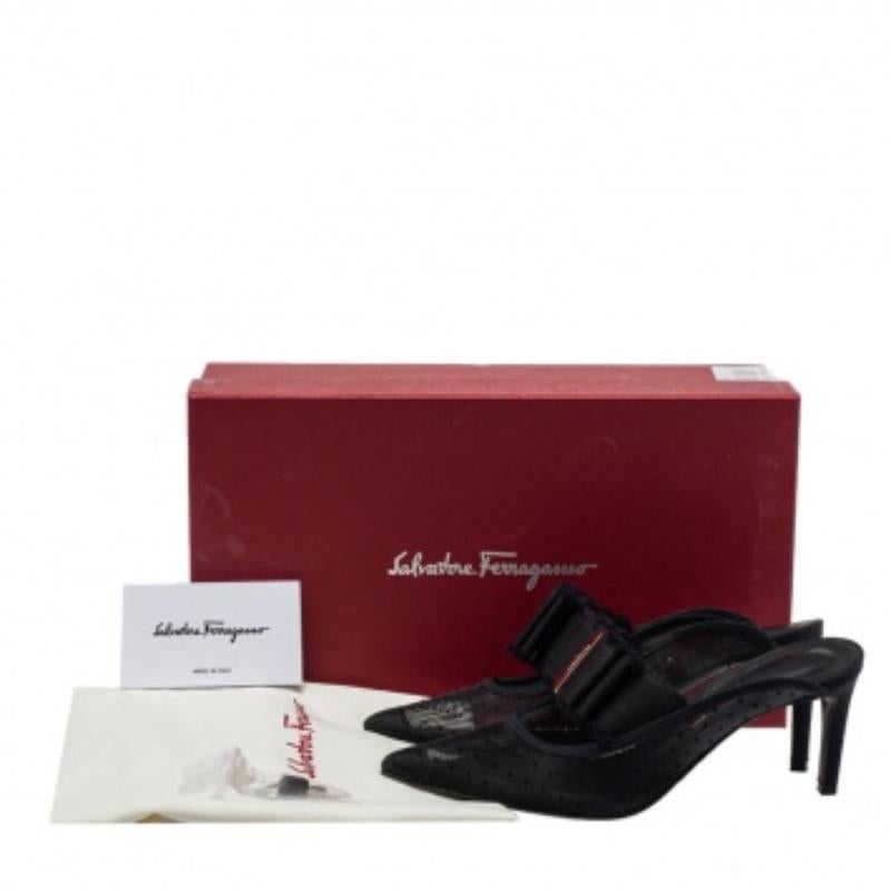 Salvatore Ferragamo Black Mesh And Canvas Zelda Mule Sandals Size 36 For Sale 4