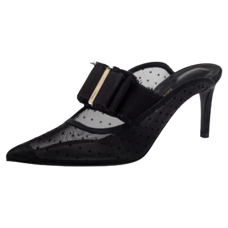 Salvatore Ferragamo Black Mesh And Canvas Zelda Mule Sandals Size 36 For Sale