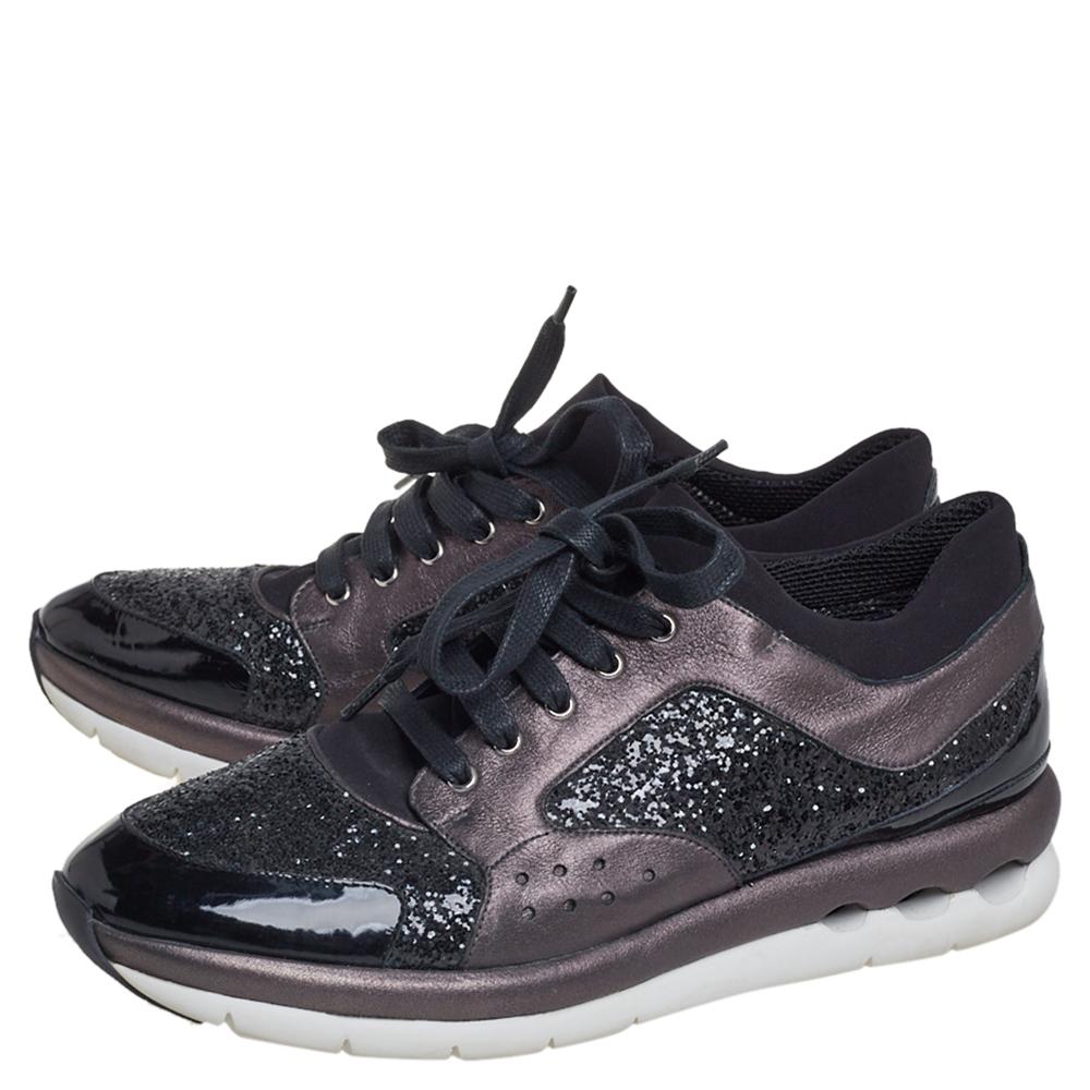 Women's Salvatore Ferragamo Black/Metallic Grey Leather Low Top Sneakers Size 39