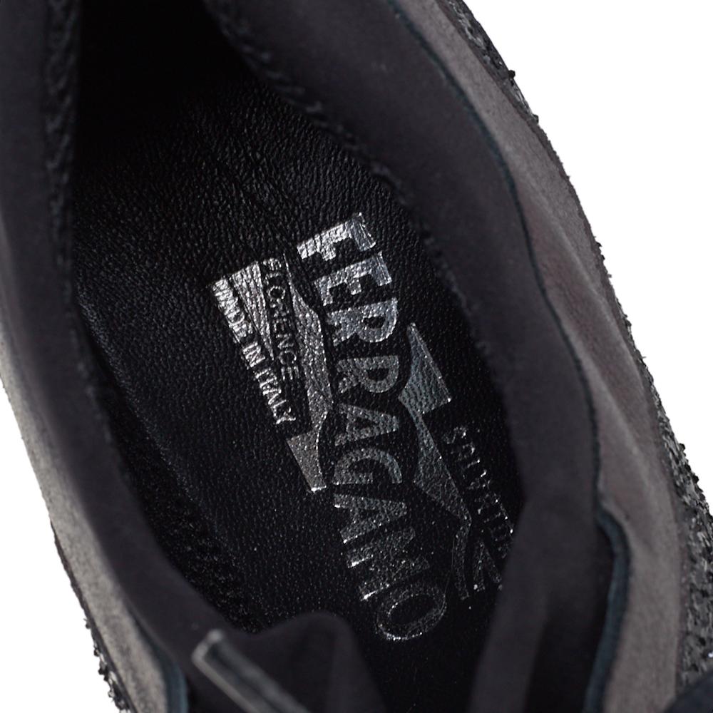 Salvatore Ferragamo Black/Metallic Grey Leather Low Top Sneakers Size 39 1
