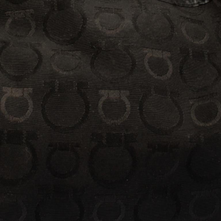 Salvatore Ferragamo Black Monogram Canvas and Leather Hobo For Sale 1