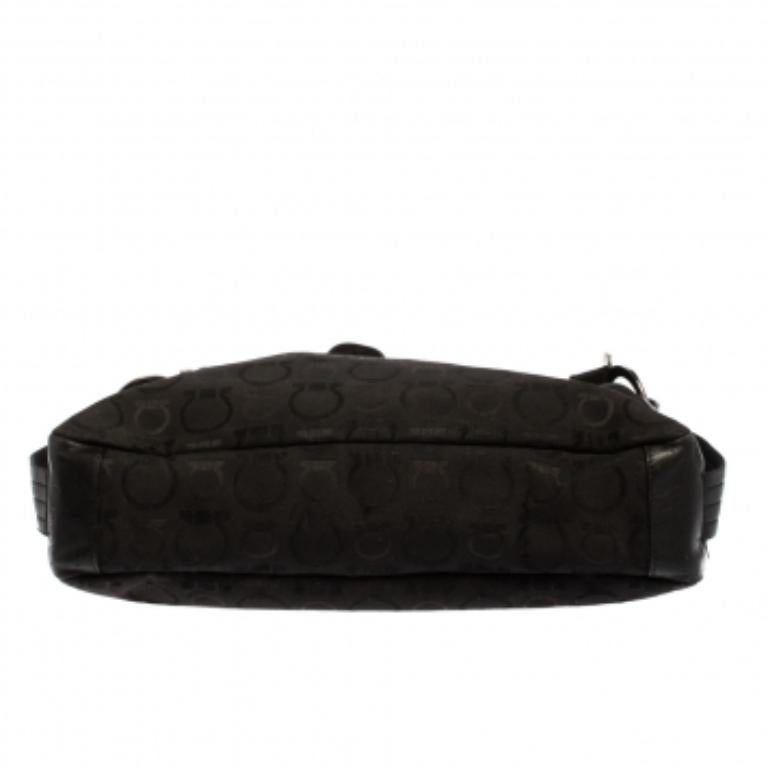 Salvatore Ferragamo Black Monogram Canvas and Leather Hobo For Sale 3