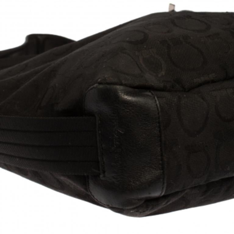 Salvatore Ferragamo Black Monogram Canvas and Leather Hobo For Sale 4