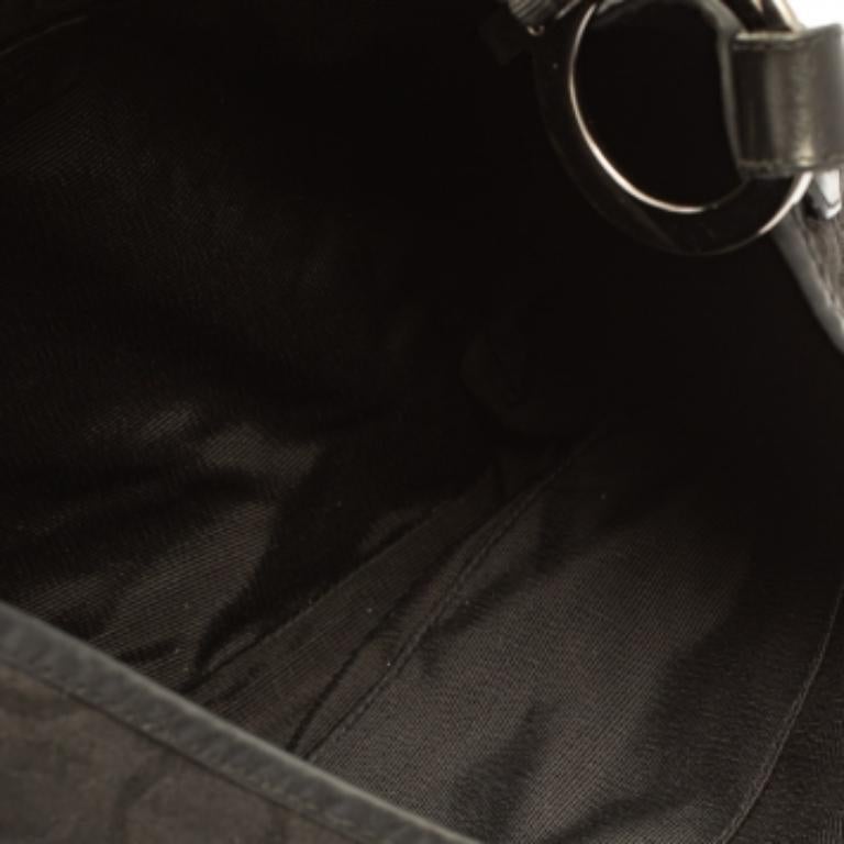 Salvatore Ferragamo Black Monogram Canvas and Leather Hobo For Sale 5
