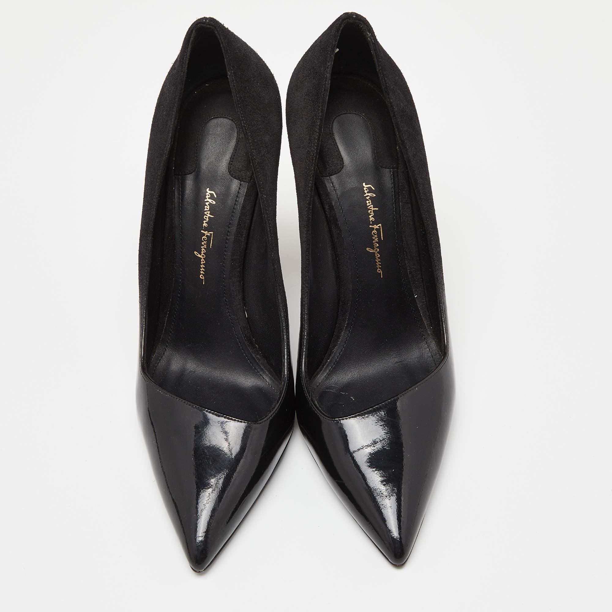 Salvatore Ferragamo Black Nubuck Leather Pointed Toe Pumps Size 39.5 For Sale 2