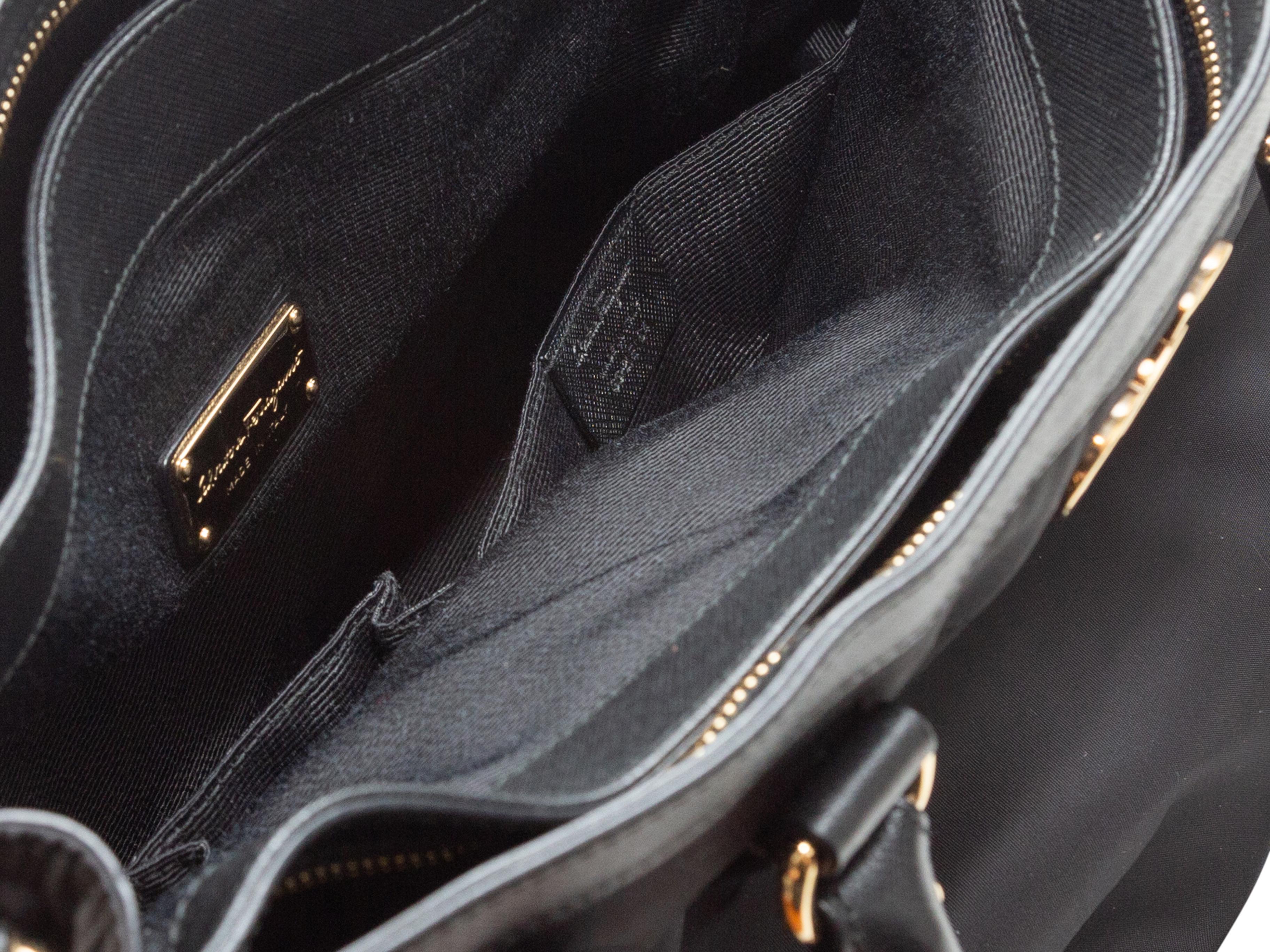 Salvatore Ferragamo Black Nylon & Leather Handbag In Good Condition In New York, NY