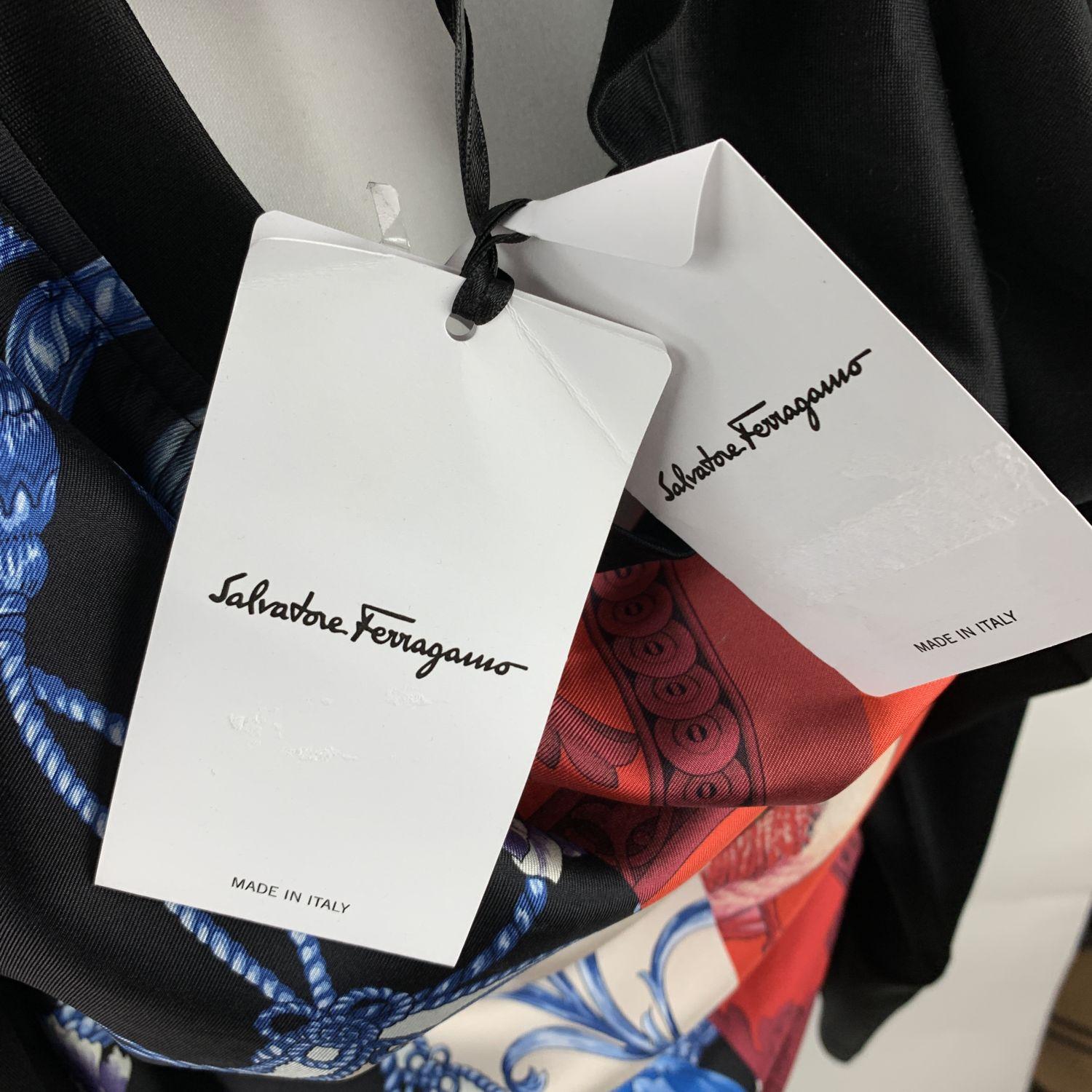 Salvatore Ferragamo Black Patchwork Silk Panelled Blouse Size M 1