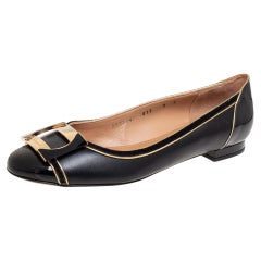 Salvatore Ferragamo Black Patent and Leather Missy Ballet Flats Size 39.5