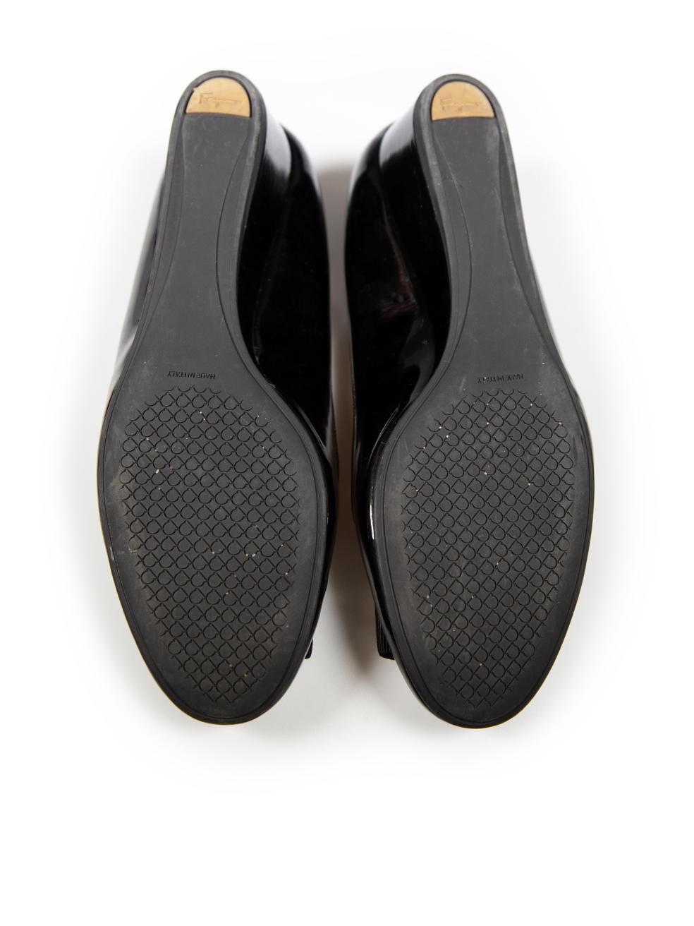 Women's Salvatore Ferragamo Black Patent Bow Accent Wedges Size US 10