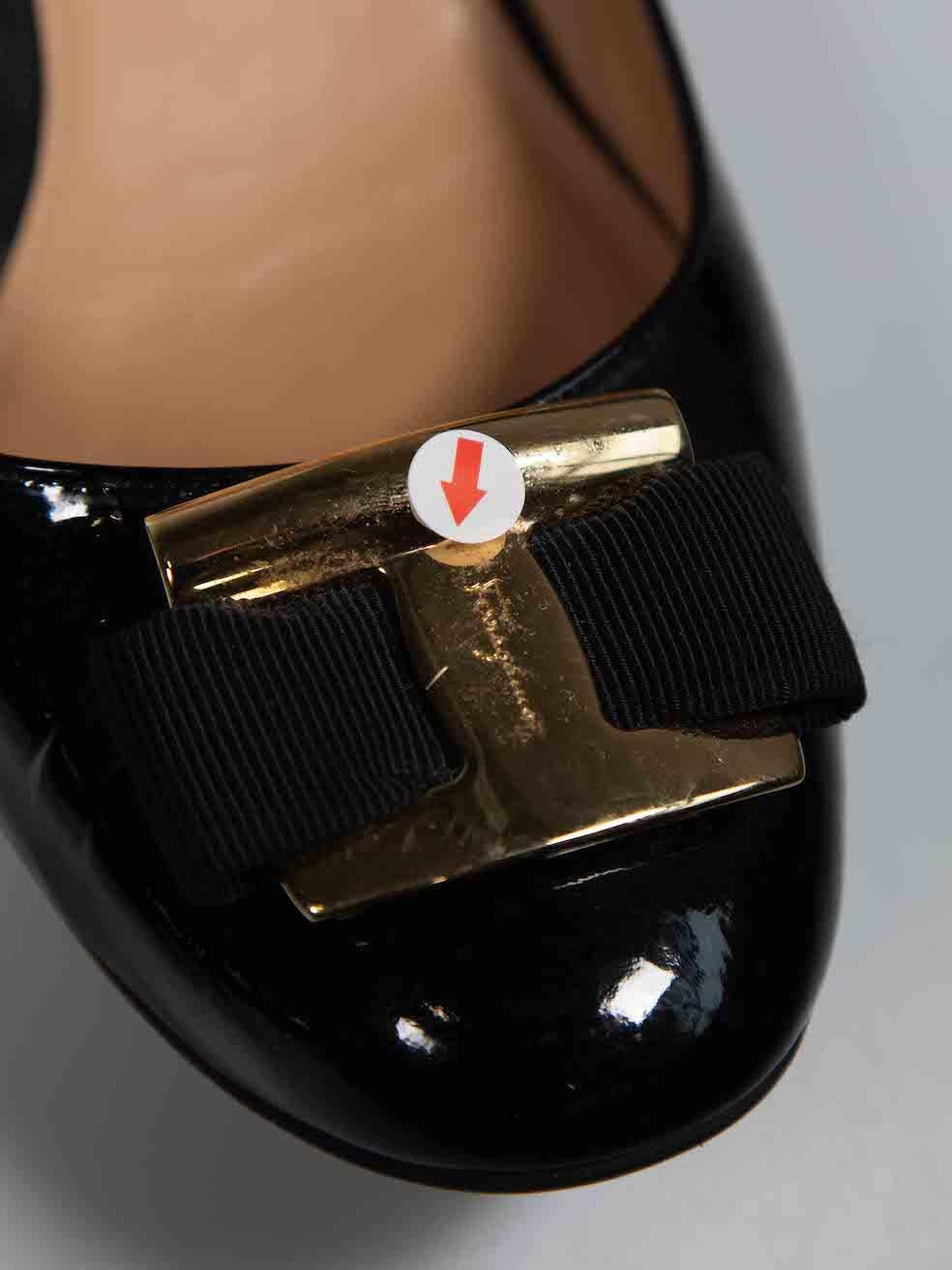 Salvatore Ferragamo Black Patent Bow Accent Wedges Size US 10 1