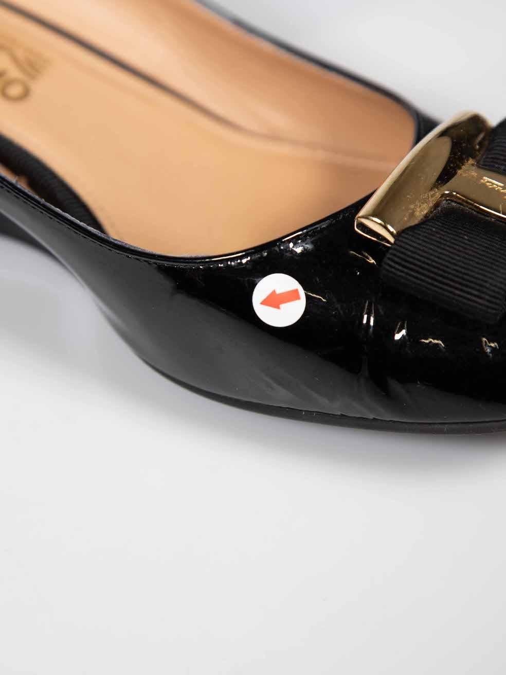 Salvatore Ferragamo Black Patent Bow Accent Wedges Size US 10 2