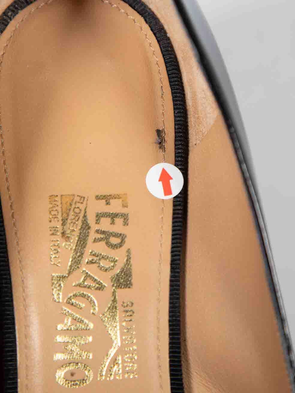Salvatore Ferragamo Black Patent Bow Accent Wedges Size US 10 3