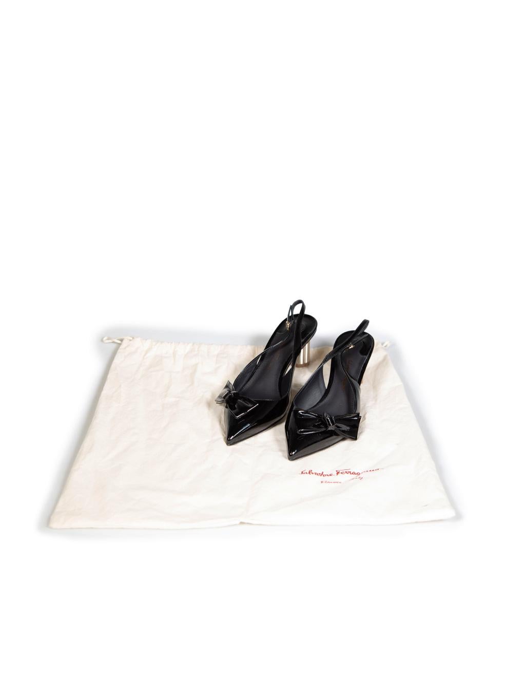 Salvatore Ferragamo Black Patent Bow Detail Heels Size US 6.5 en vente 1
