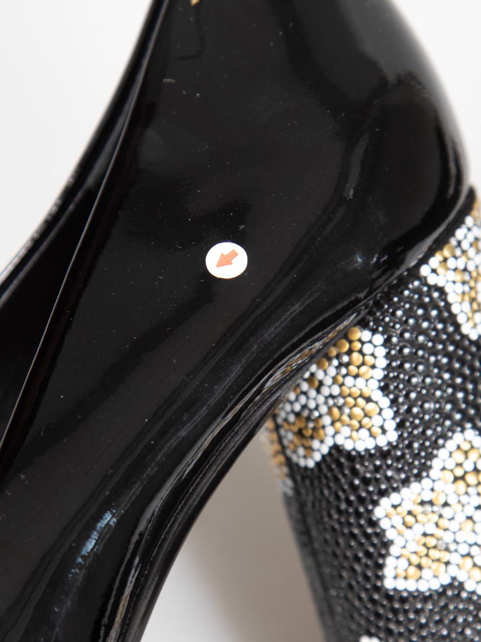 Salvatore Ferragamo Black Patent Bow Mosaic Pumps Size US 7.5 For Sale 6