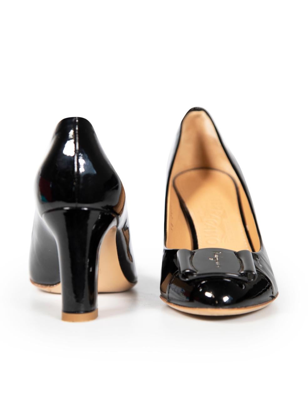 Women's Salvatore Ferragamo Black Patent Bow Pumps Size IT 36.5 For Sale