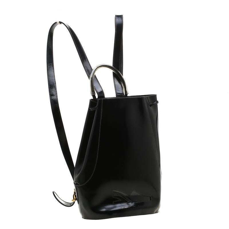 Salvatore Ferragamo Black Patent Leather Backpack In Fair Condition In Dubai, Al Qouz 2