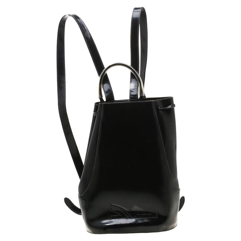 Salvatore Ferragamo Black Patent Leather Backpack