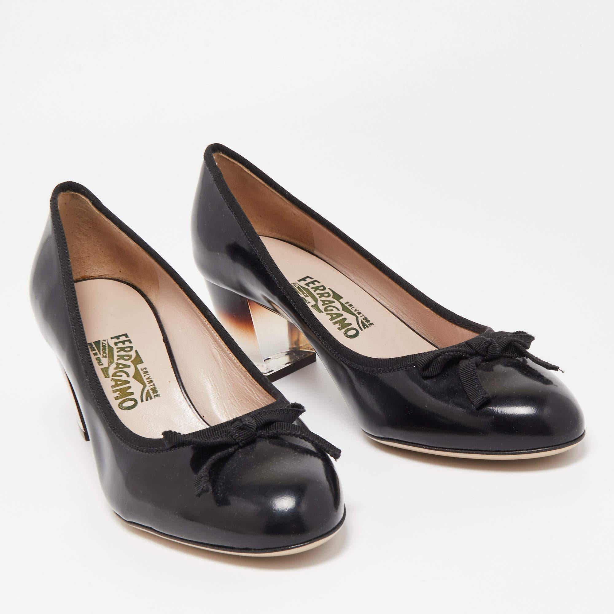 Women's Salvatore Ferragamo Black Patent Leather Block Heel Pumps Size 41.5