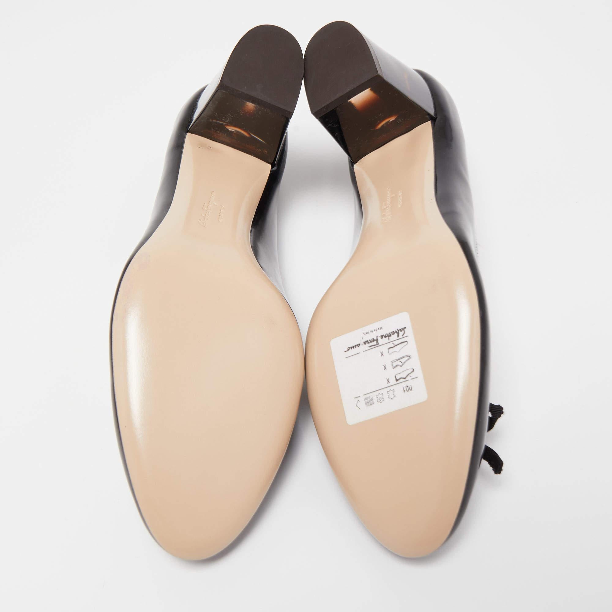 Salvatore Ferragamo Black Patent Leather Block Heel Pumps Size 41.5 1