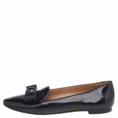 Salvatore Ferragamo Black Patent Leather Bow Smoking Slippers Size 37