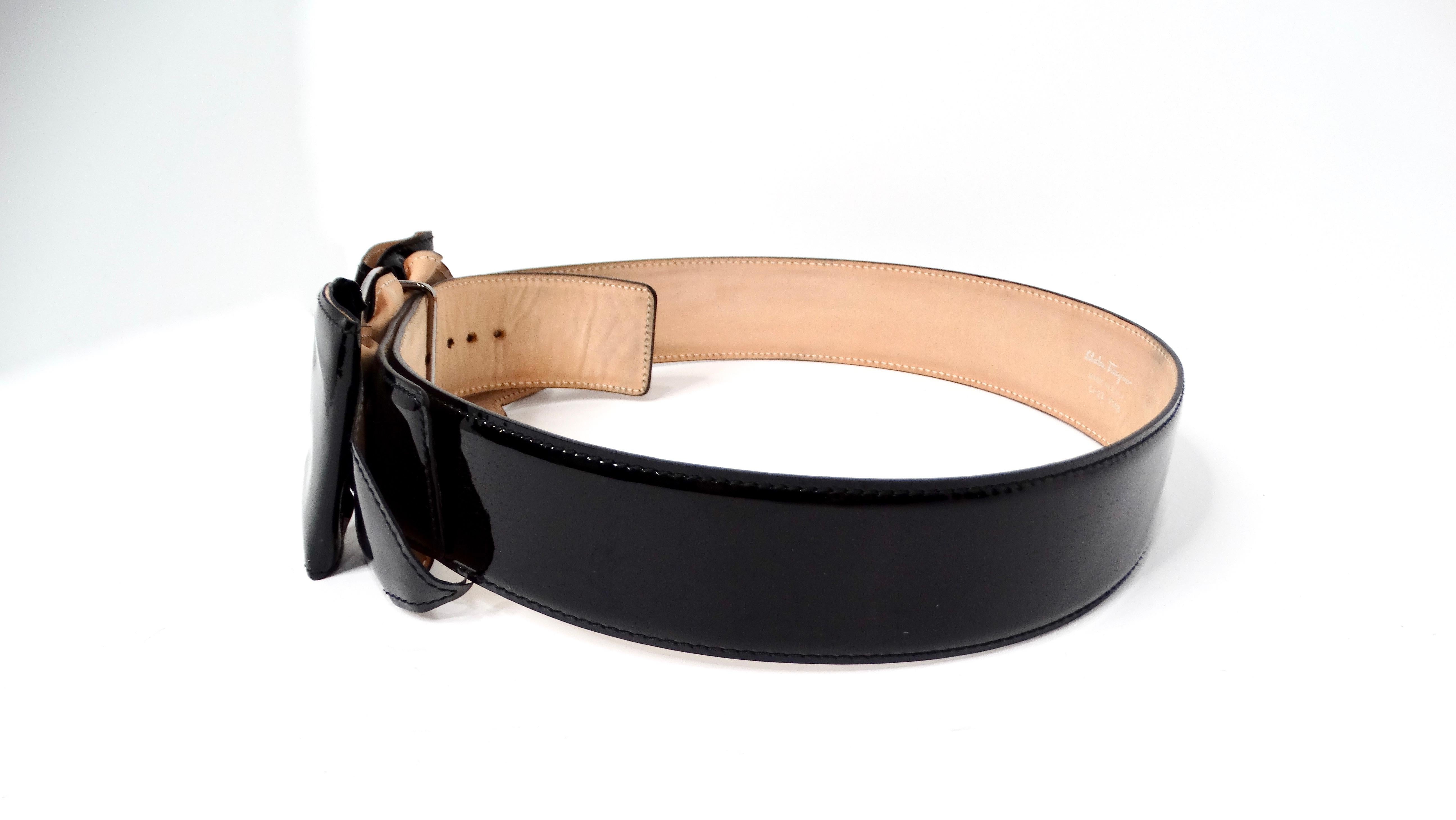 Salvatore Ferragamo Black Patent Leather Bow Style Belt In Good Condition For Sale In Scottsdale, AZ
