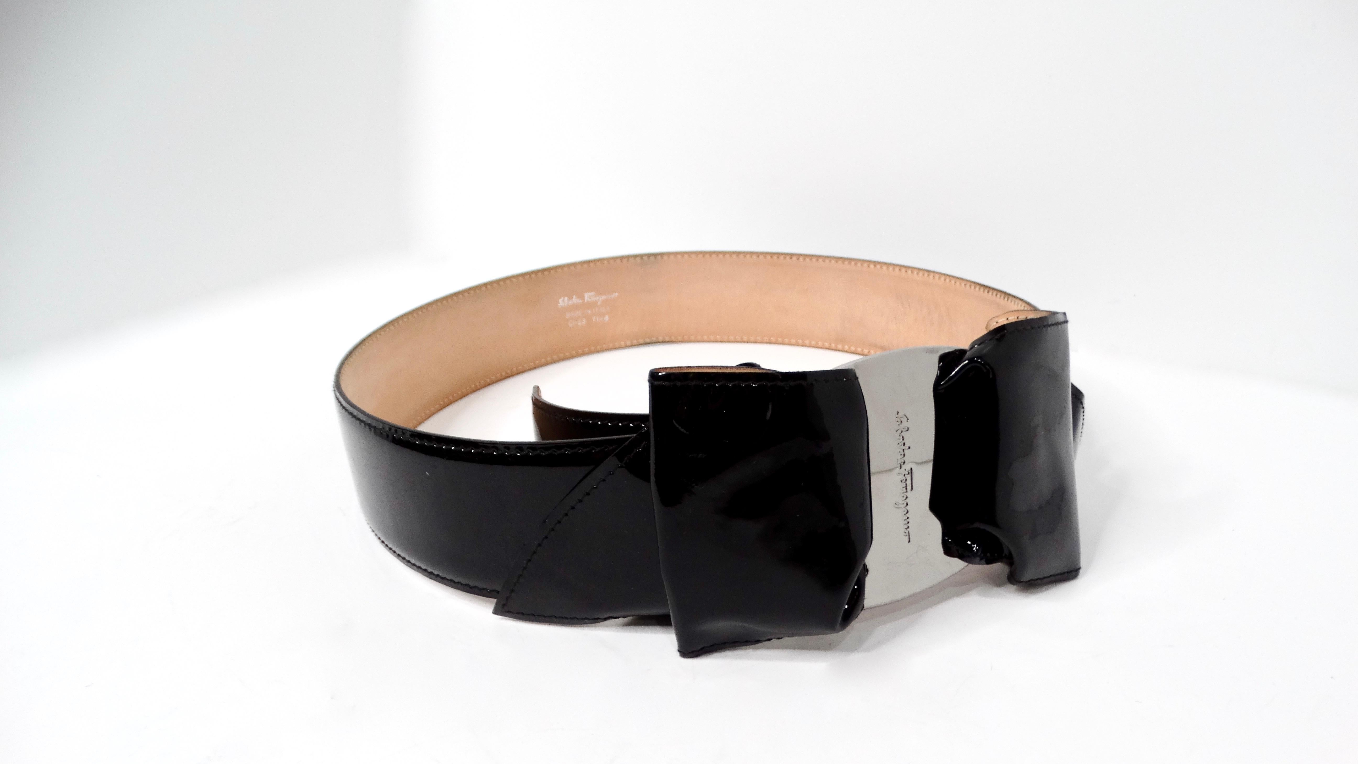 Salvatore Ferragamo Black Patent Leather Bow Style Belt For Sale 1