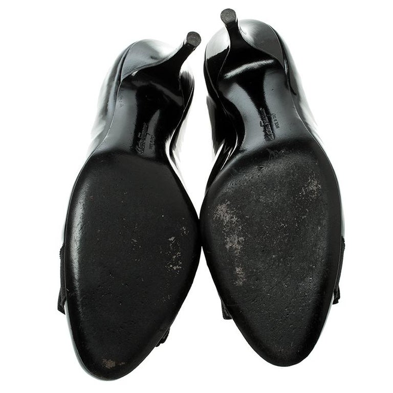 Salvatore Ferragamo Black Patent Leather Carla Vara Bow Pumps Size 38 ...