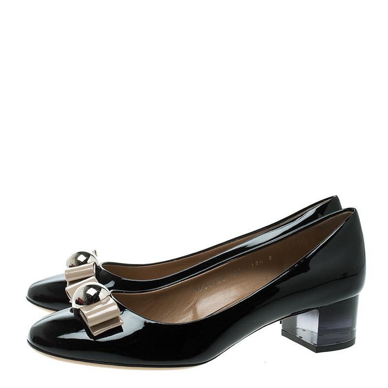 Women's Salvatore Ferragamo Black Patent Leather Fiammetta Block Heel Pumps Size 41