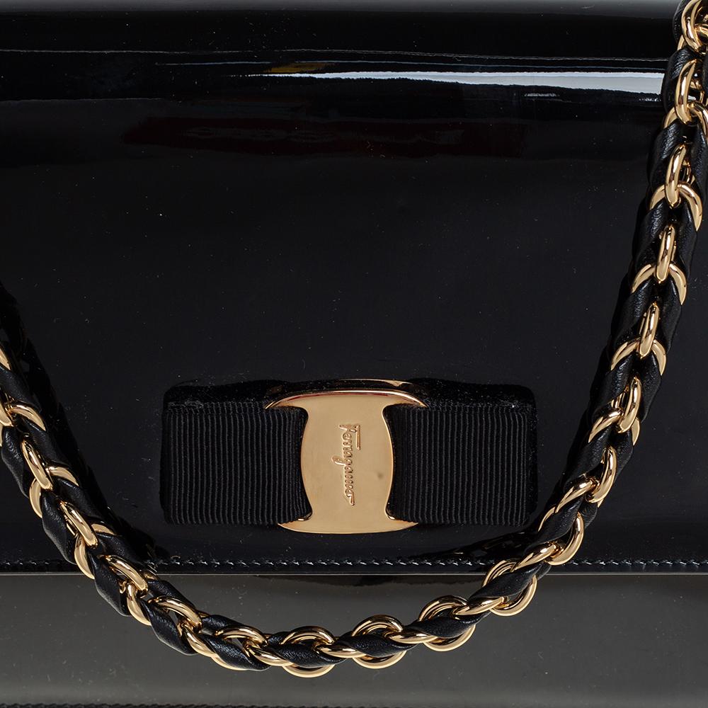Salvatore Ferragamo Black Patent Leather Ginny Shoulder Bag 6