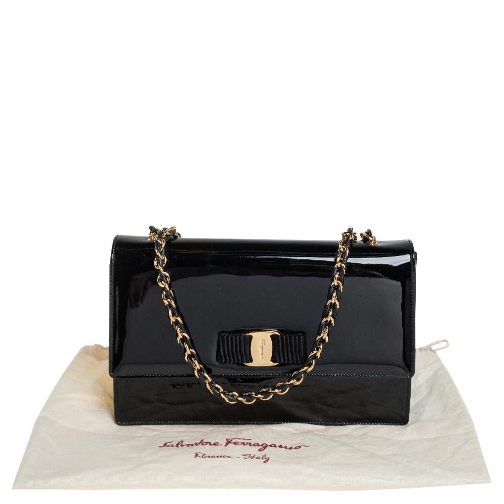 Salvatore Ferragamo Black Patent Leather Ginny Shoulder Bag 8