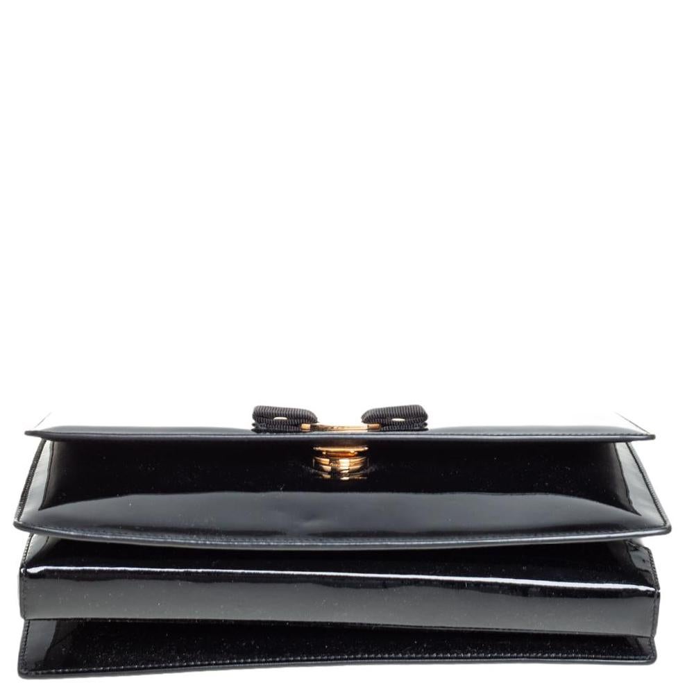 Women's Salvatore Ferragamo Black Patent Leather Ginny Shoulder Bag