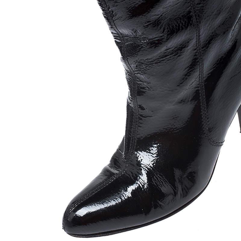 Women's Salvatore Ferragamo Black Patent Leather Knee Length Boots Size 38 For Sale