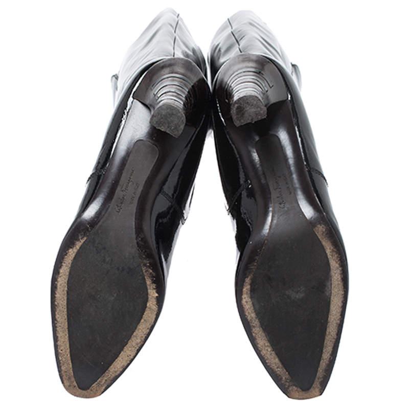 Salvatore Ferragamo Black Patent Leather Knee Length Boots Size 38 For Sale 1