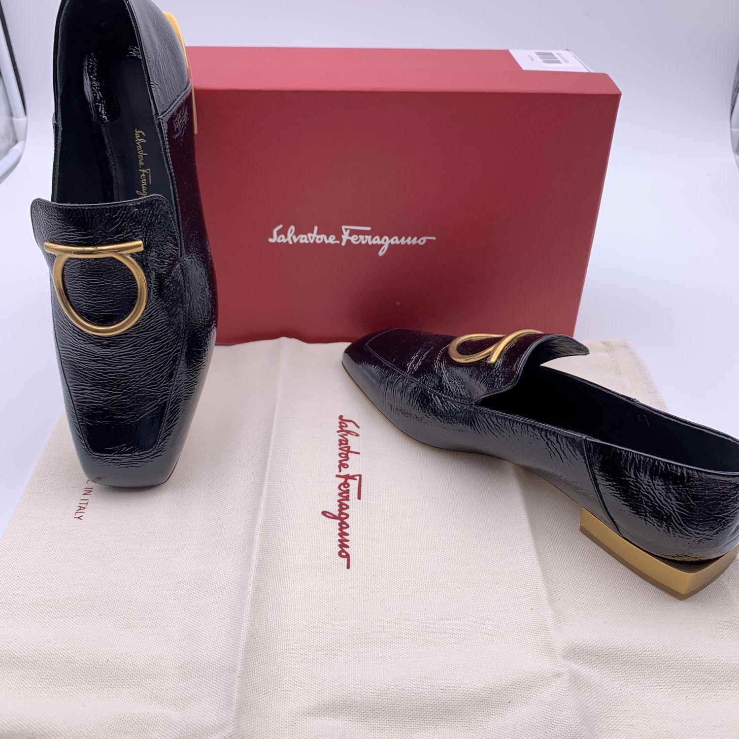 Salvatore Ferragamo Black Patent Leather Lana Loafers Size 11 C 41.5C 2