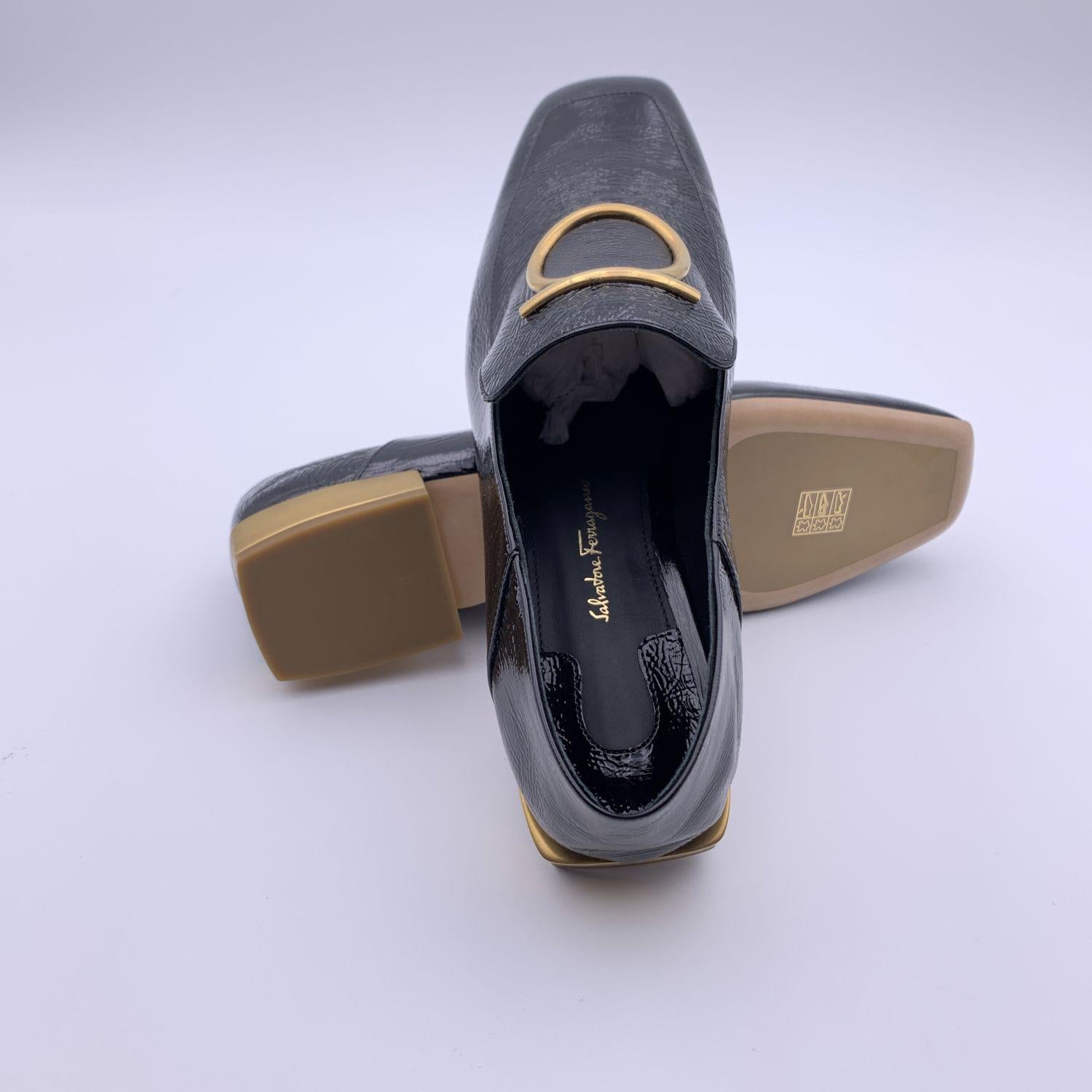 Salvatore Ferragamo Black Patent Leather Lana Loafers Size 7C 37.5 C 1