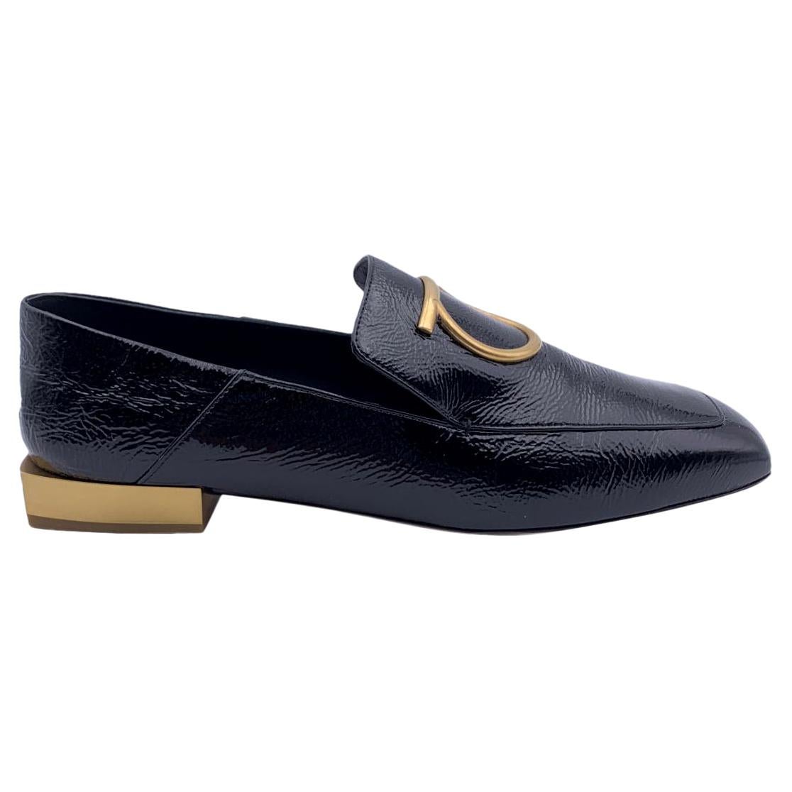 Salvatore Ferragamo Black Patent Leather Lana Loafers Size 7C 37.5 C