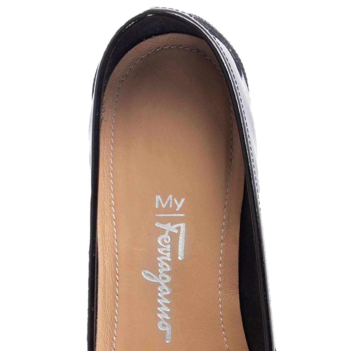 Black SALVATORE FERRAGAMO black patent leather Loafers Flats Shoes 37.5