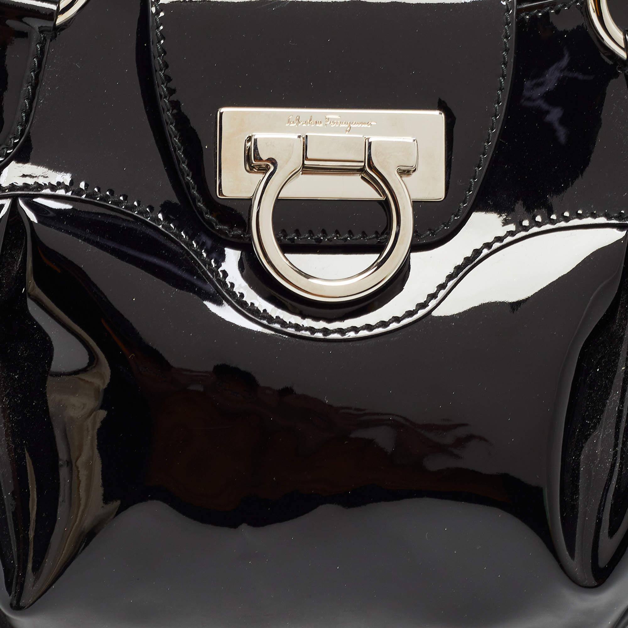 Salvatore Ferragamo Black Patent Leather Marisa Shoulder Bag 8