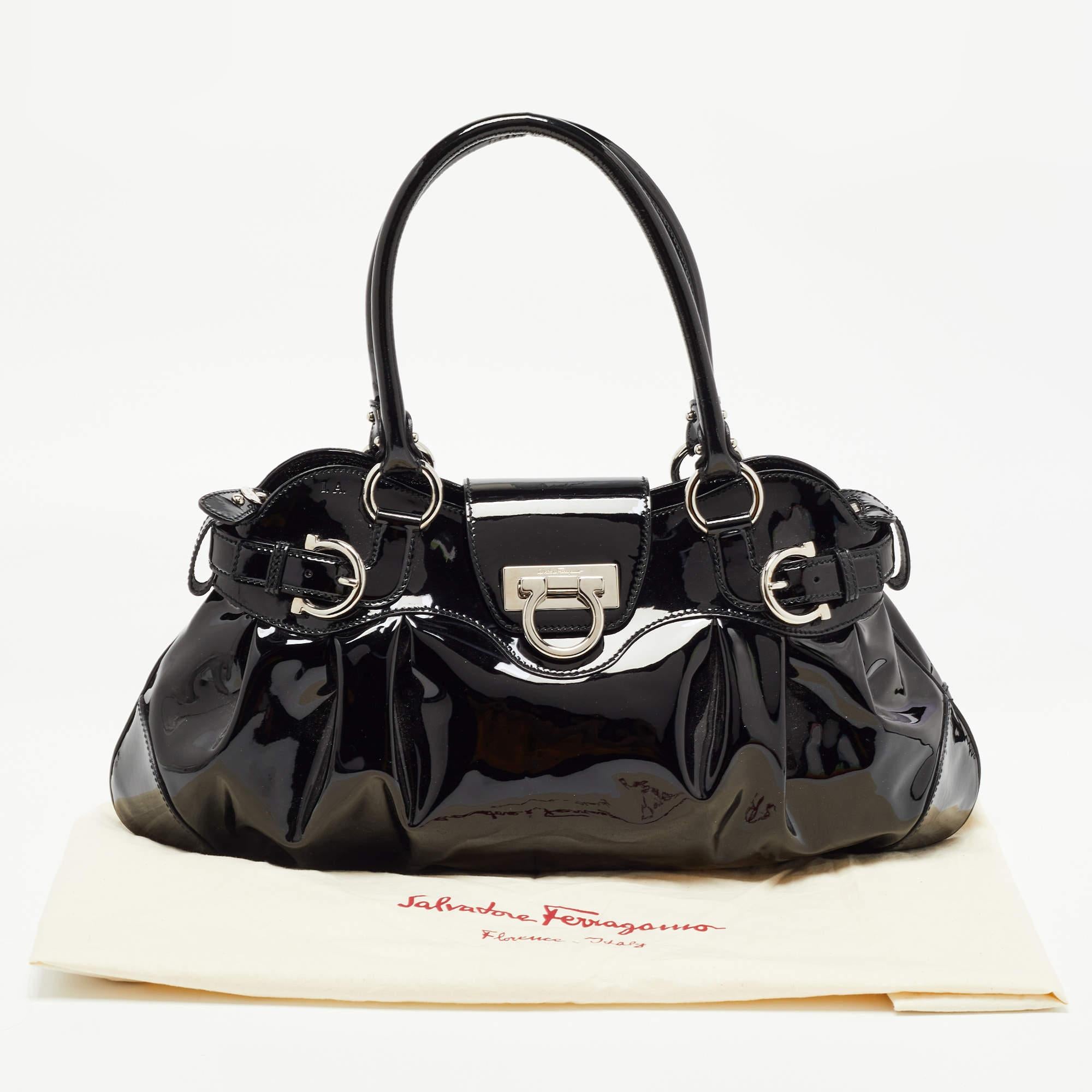 Salvatore Ferragamo Black Patent Leather Marisa Shoulder Bag 9