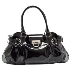 Salvatore Ferragamo Black Patent Leather Marisa Shoulder Bag